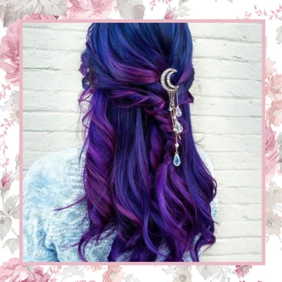 🎀 CRESCENT MOON HAIR PIECE CLIPIN BOHO CHIC CRYSTAL LOVE DANGLE BLING DIAMOND - Picture 9 of 10